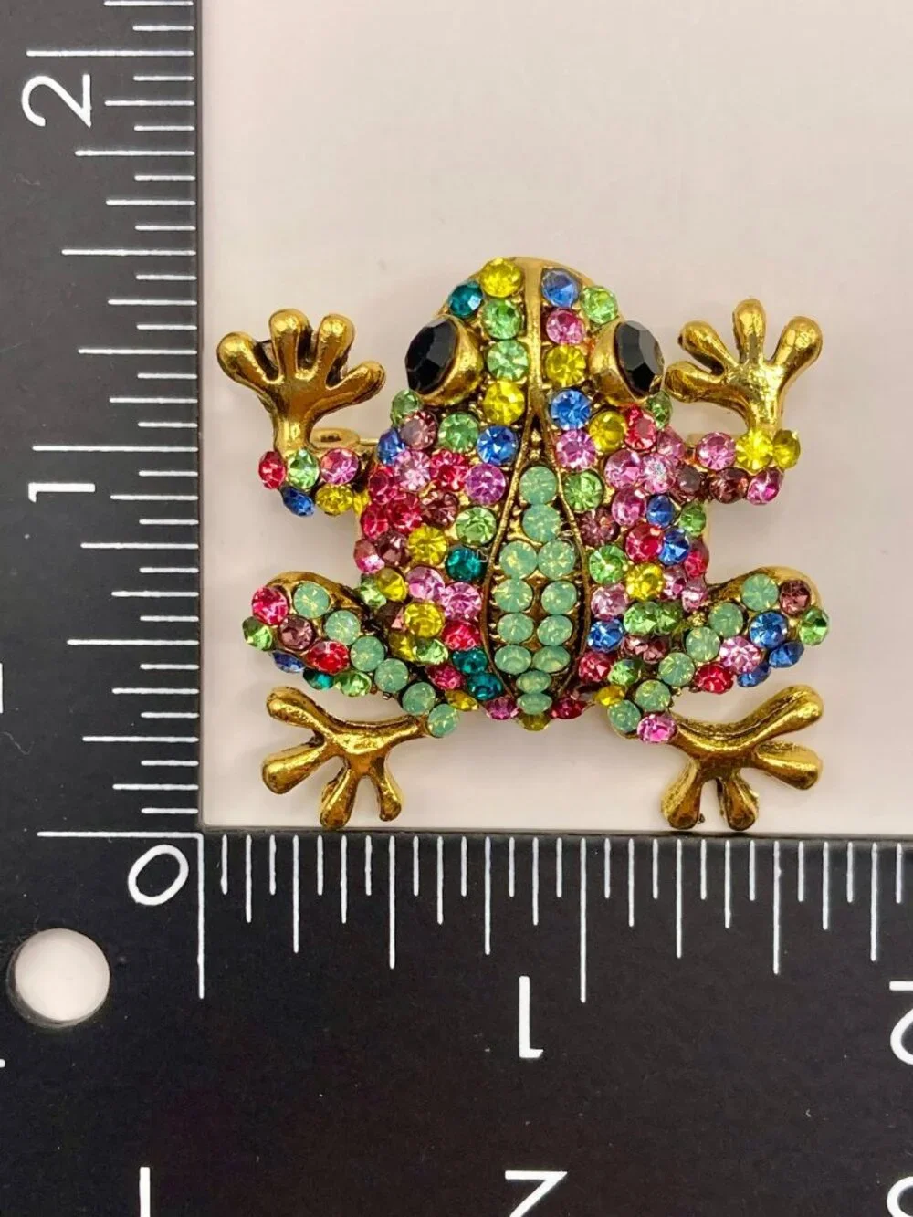 Colorful Rhinestone Frog Brooch Pin Gold-Tone Multicolor -48B